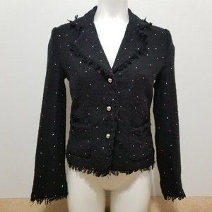Silkland blazer Small sequin bling eyelash trim knit tweed jacket three buttons